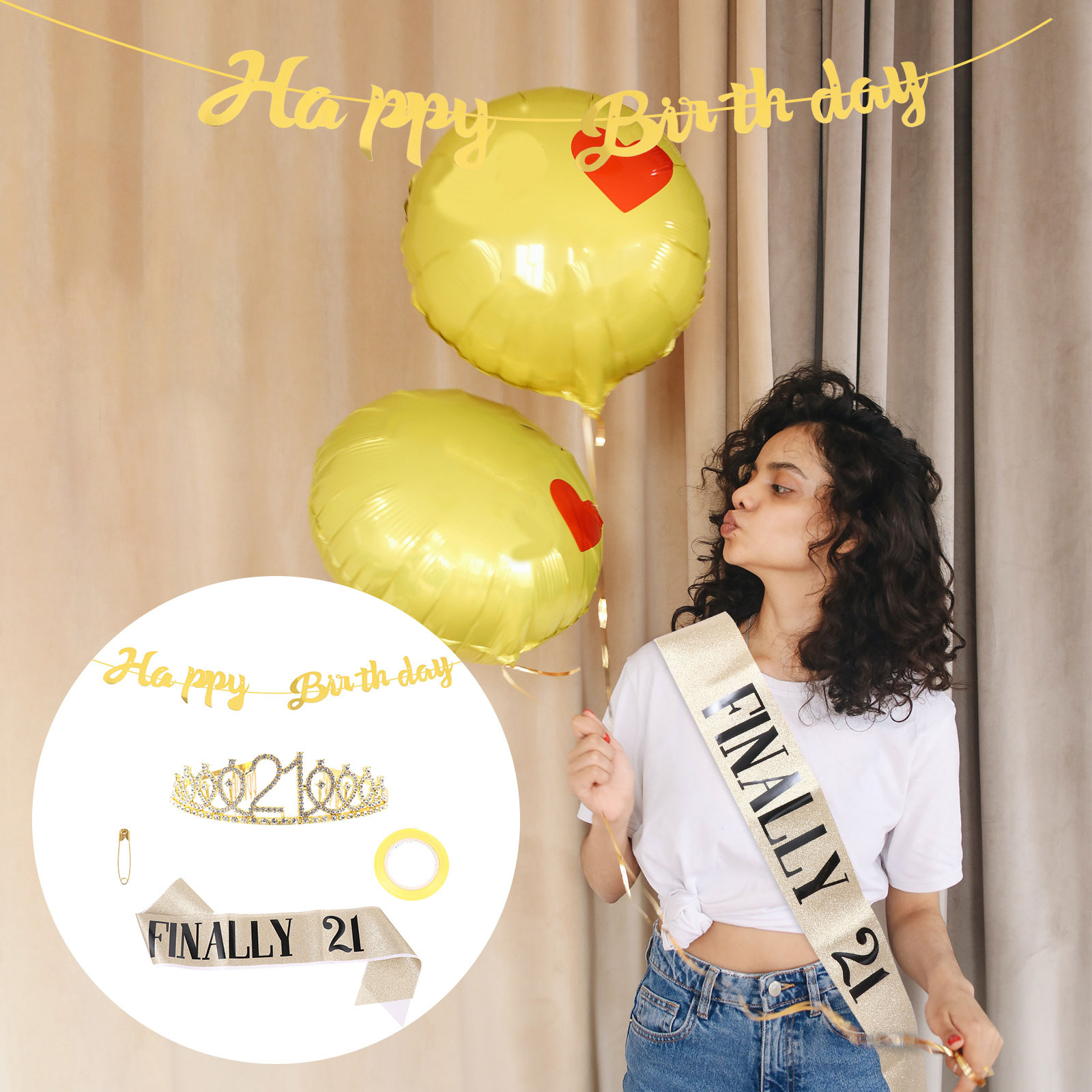Birthday Sash Glitter - 1세트 생일 왕관 글리터 배너 파티