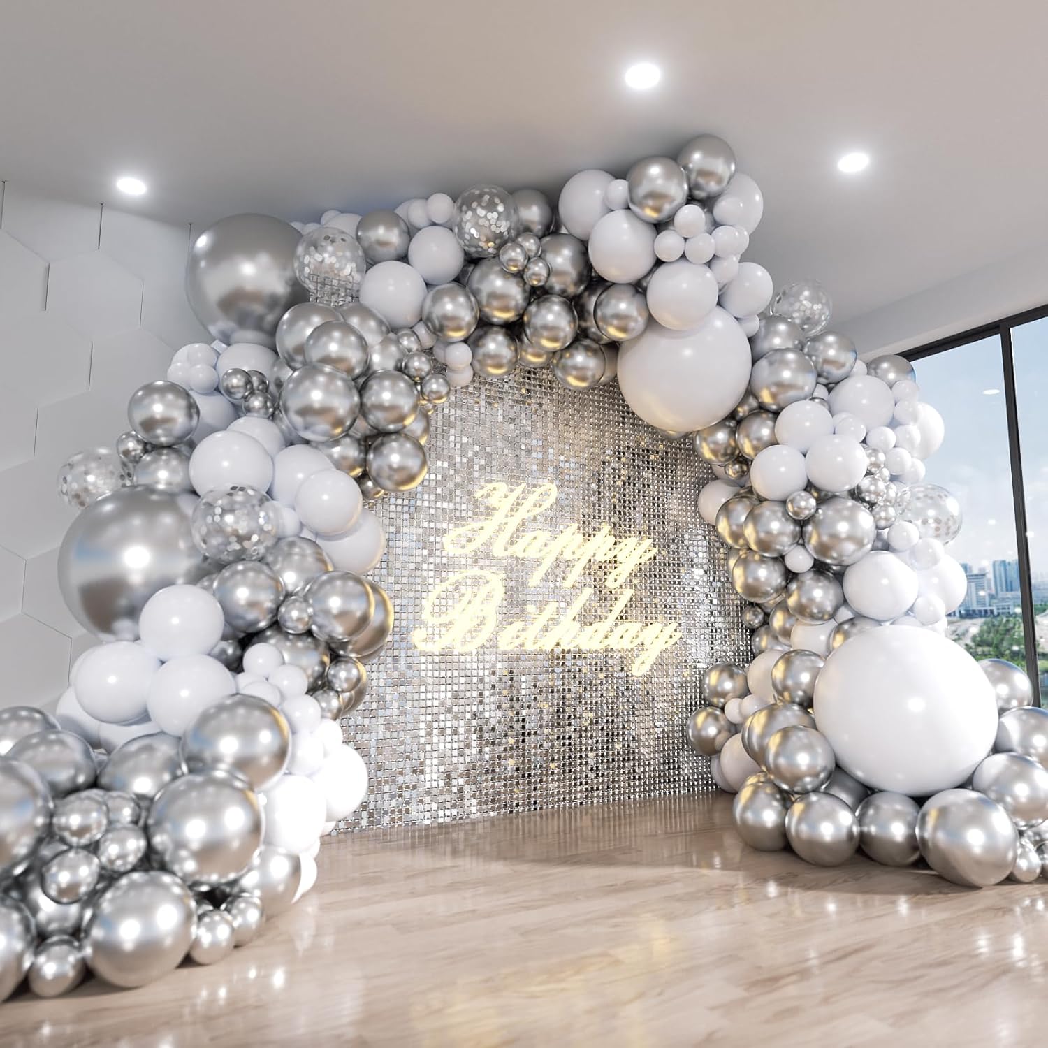 Balloon Arch Kit - 112개 화이트 및 실버 풍선 아치