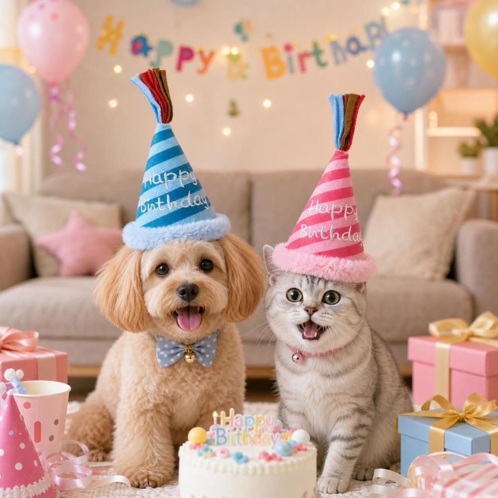 Party Hat Cone - 패션 조절 가능한 반려동물 생일 모자