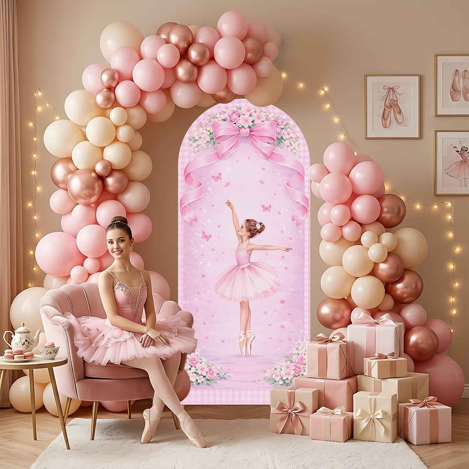 Dessert Table Backdrop - 맞춤형 양면 발레리나 아치 배경 커버