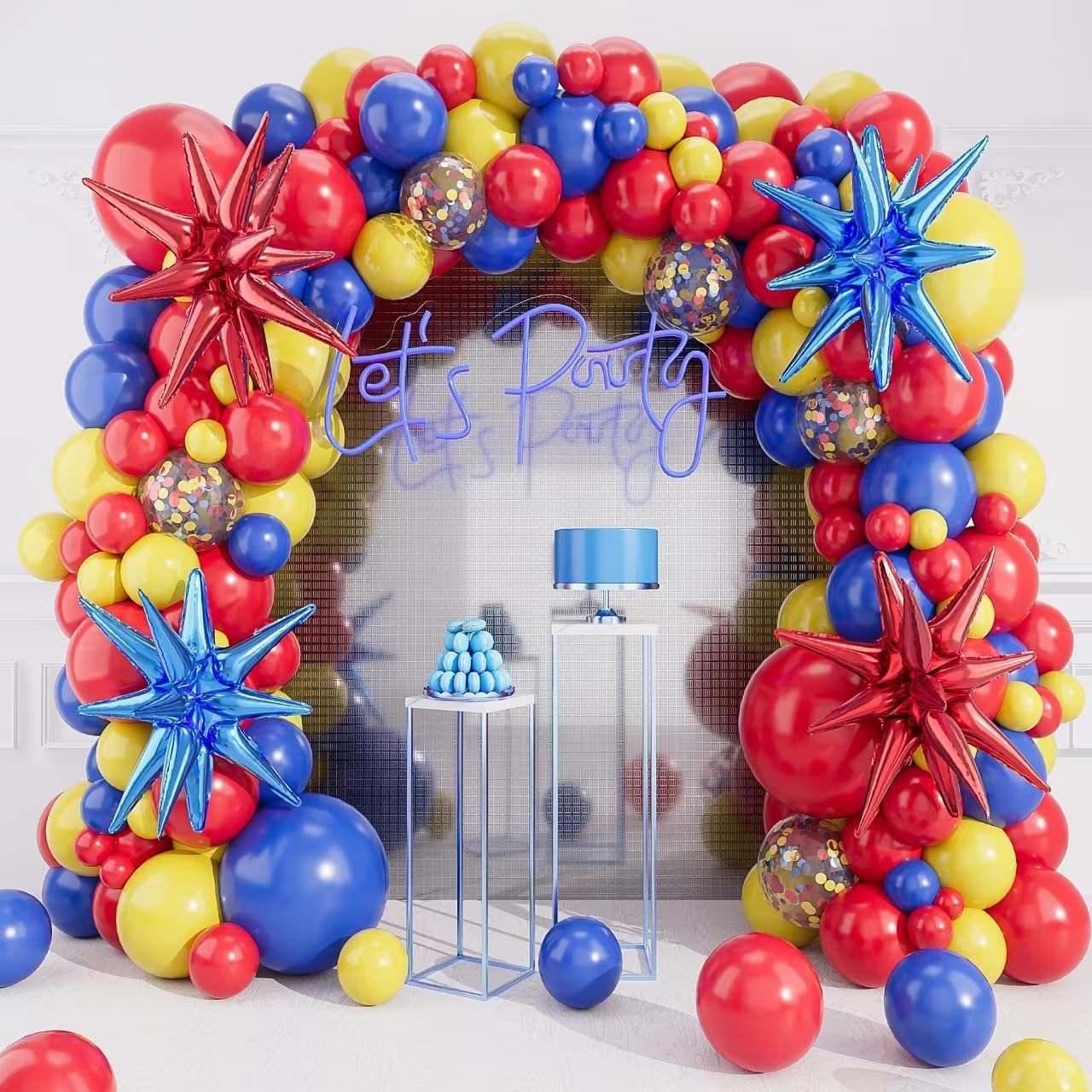 Balloon Arch Kit - 123개 블루 옐로우 레드 풍선 아치