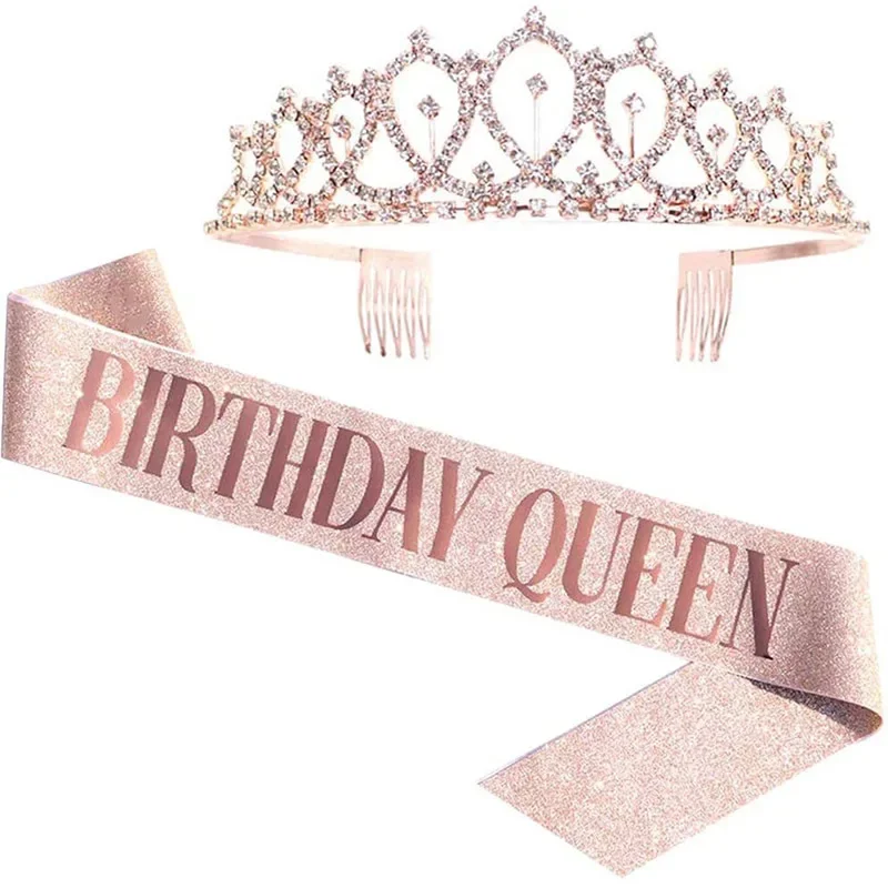 Birthday Sash Glitter - 생일 여왕 왕관 소녀 여성 블링
