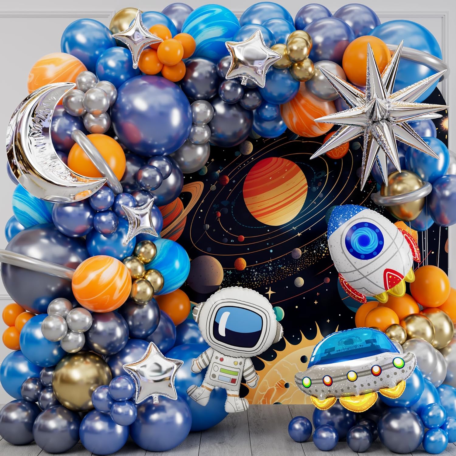 Balloon Arch Kit - 우주 공간 달로 가는 파란색 주황색