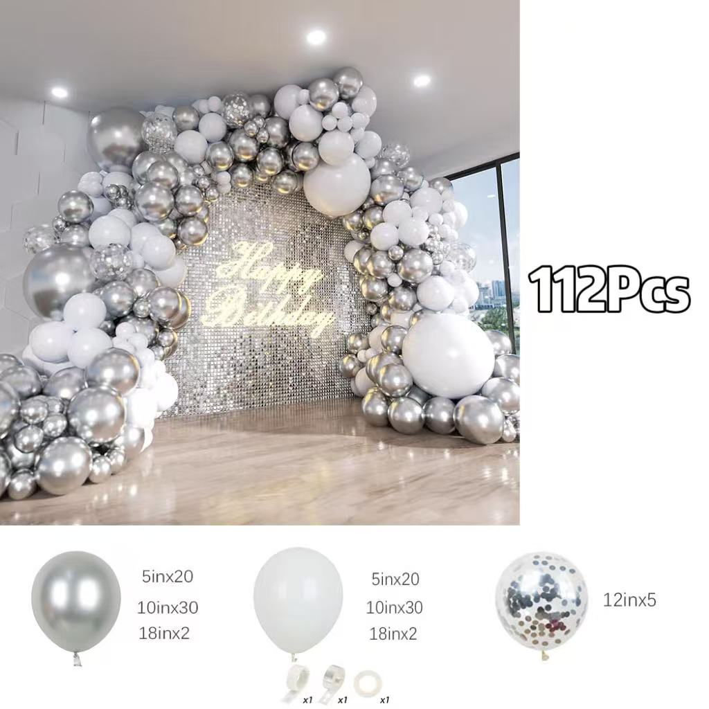 112개 화이트 및 실버 풍선 아치 키트, 메탈릭 실버 - Balloon Arch Kit 리뷰 및 가격