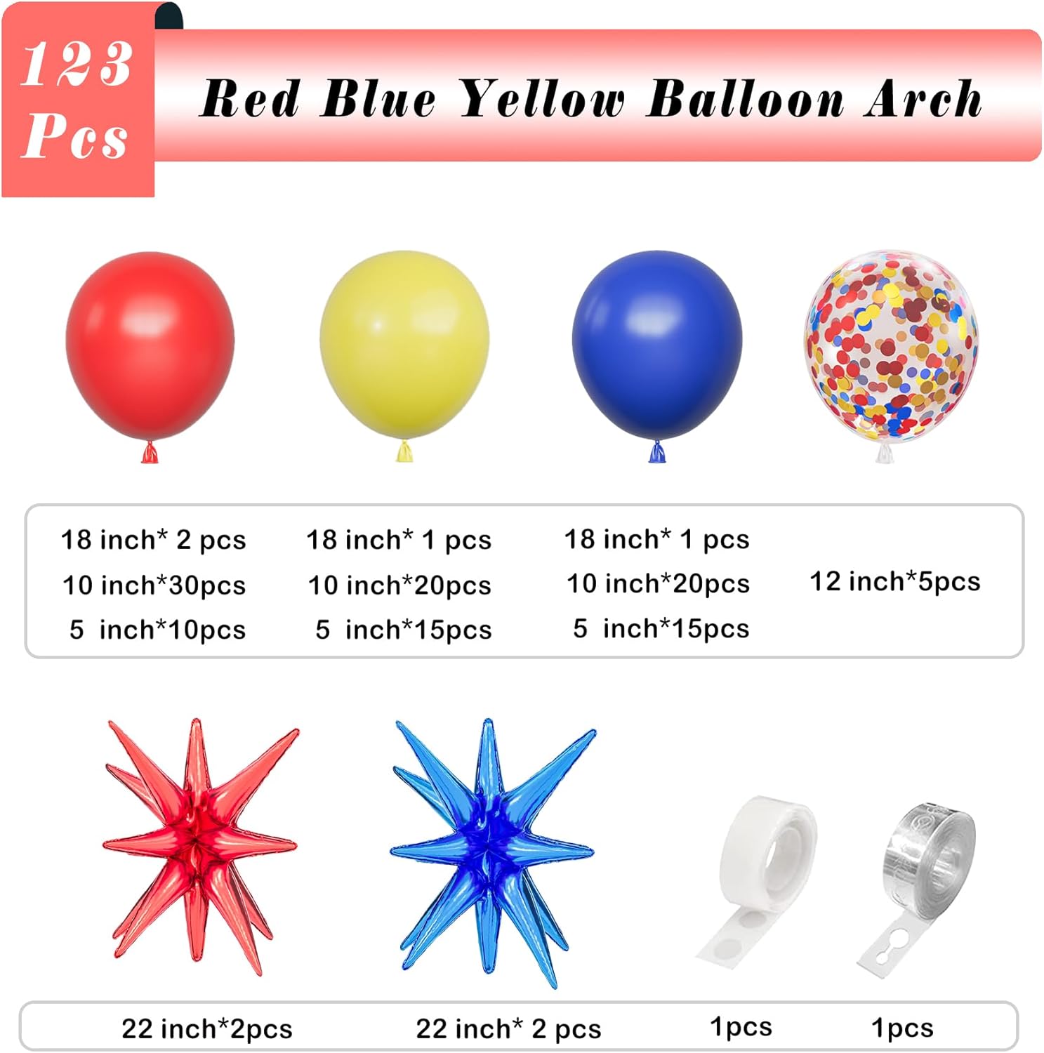 123개 블루 옐로우 레드 풍선 아치 가랜드 키트 (생 - Balloon Arch Kit 리뷰 및 가격
