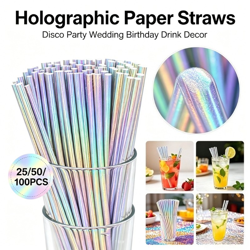 25/50/100PCS 실버 레이저 종이 빨대 일회용  - Paper Straw Color 리뷰 및 가격